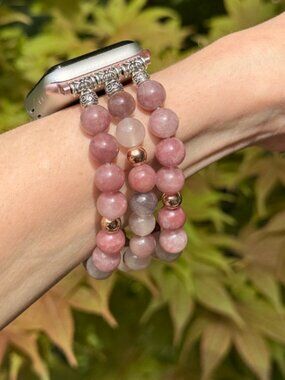 Apple Watch Band 42/44mm Strawberry Quartz Jade Beaded Crystal Bracelet Gift